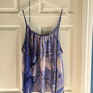 New 3XL Galaxy Print  Spaghetti Strap Silky Wrinkle Free Tank Top Blues & Golds